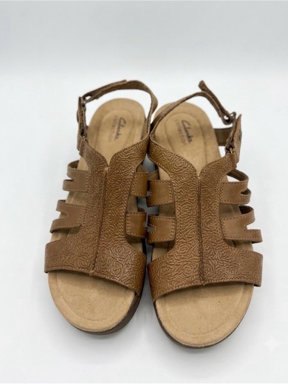 Clarks Collection Brown Leather Comfort Strappy Sandals Size10